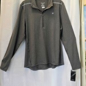 NWT $48 Champion Heather Gray 1/4 Zip Mock Shirt Thumb Hole Zip Reflective Run